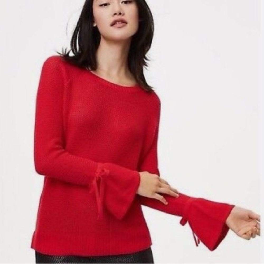 LOFT Red Flared Sleeve w/tie Sweater, size L.